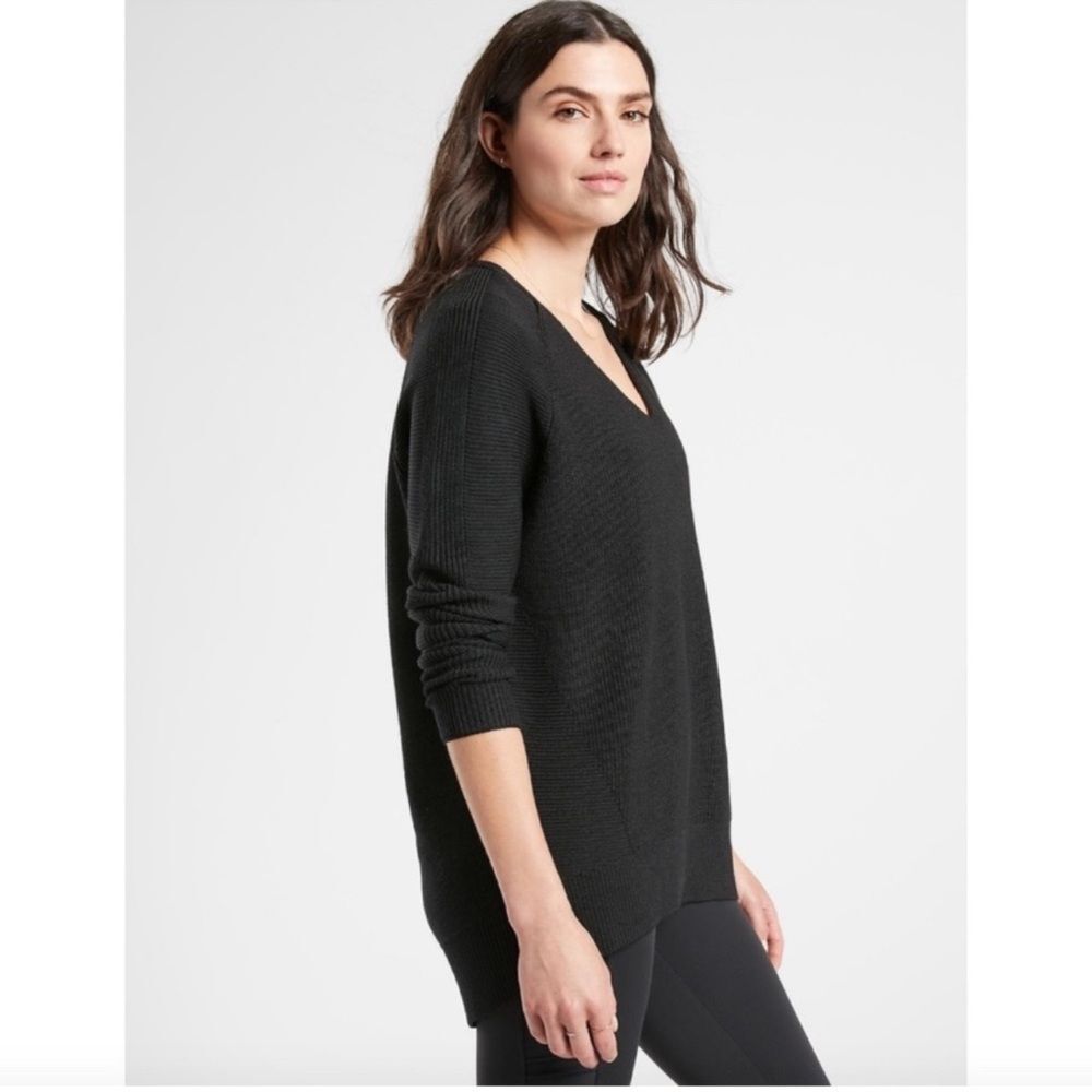 Athleta Hanover Refined V-neck Sweater - Black Washable Merino Wool